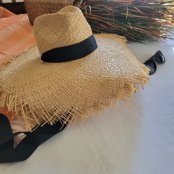 Filippo Catarzi‎ Made in Italy Black Ribbon Band 100% Raffia Paloma Fray Hat main image 11